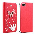 Wholesale Apple iPhone 5/5S Crystal Diamond Flip Wallet Case (Red)